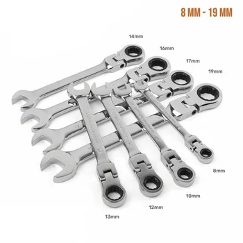 

12pcs/set Flexible Head Ratchet Wrench Combination Spanner Hand Tools Hard Chrome Vanadium Steel Material 8-19mm