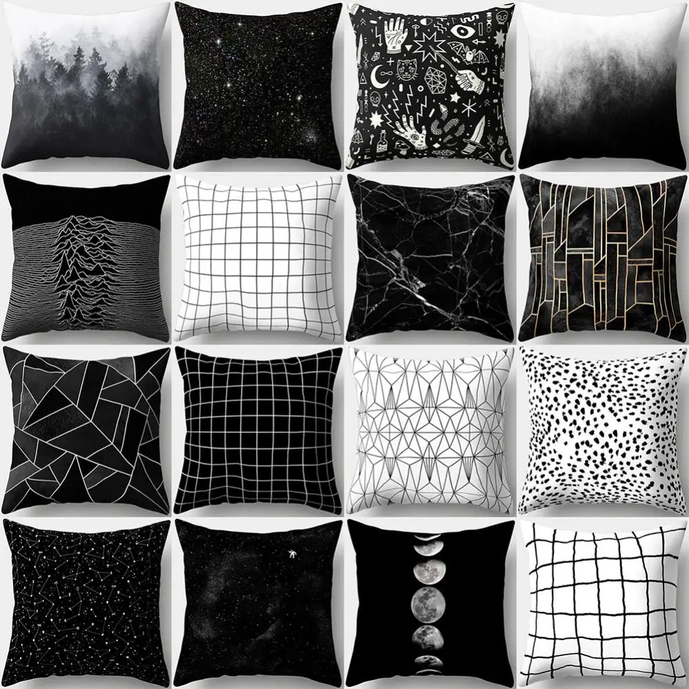 

New Black and White Geometric Throw Pillow Case Square Cushion Cover Soft Waist Rest Drop Shipping