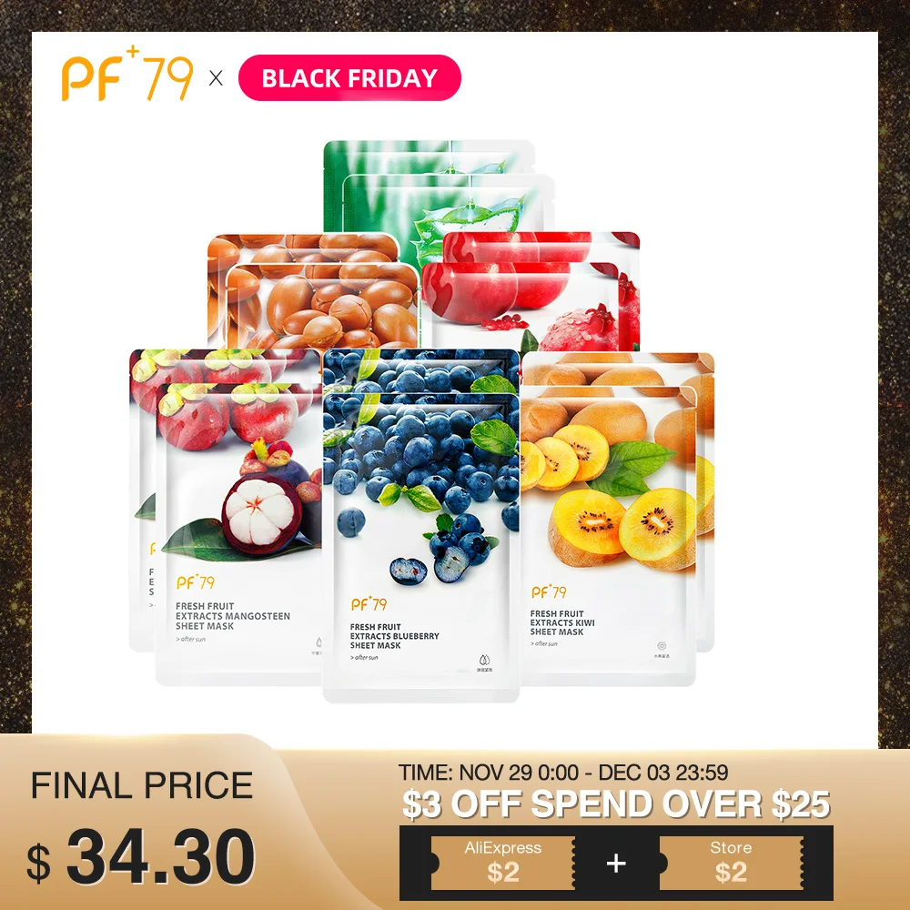 

PF79 Skin Care mask for the face Fruit Mask Moisturizing Oil Control Blackhead Remover Sheet Face Mask 60pcs/Lot Wholesale