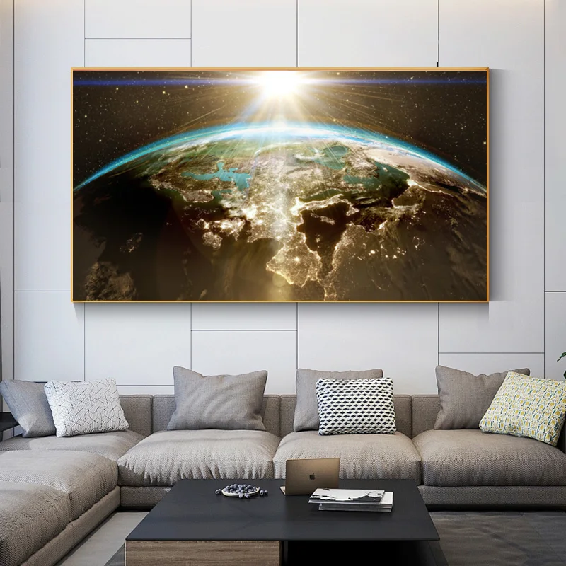 Silver Blue Metallic Abstract Art Canvas Digital Painting Wall Art printed abstract wall d