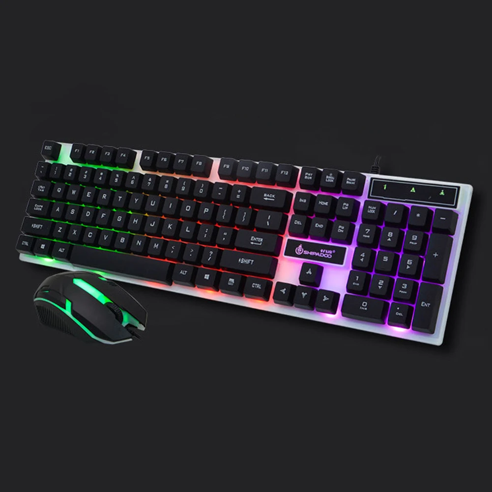 

Desktop Luminous ABS Wired Rainbow Color Keyboard Mouse Set Office USB Ergonomic Led Home Adjustable Backlight Gaming