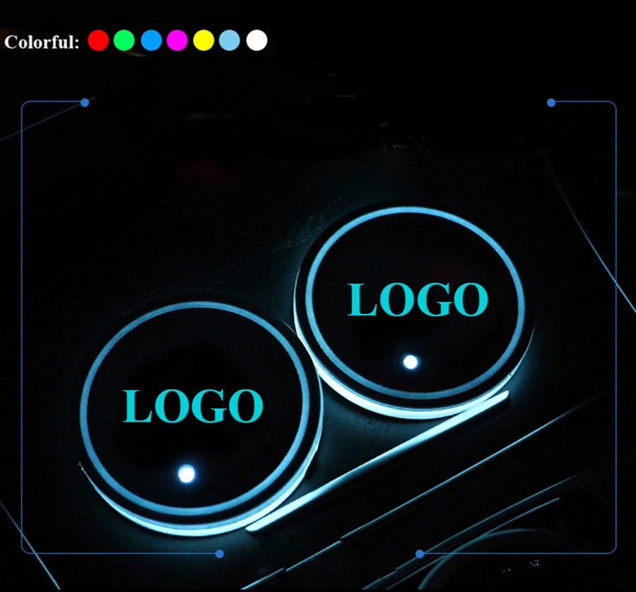 

1Pair LED Car Cup Holder Pad Mat for HUMMER Hummer Automobiles Coasters Interior Atmosphere Lights Colorful
