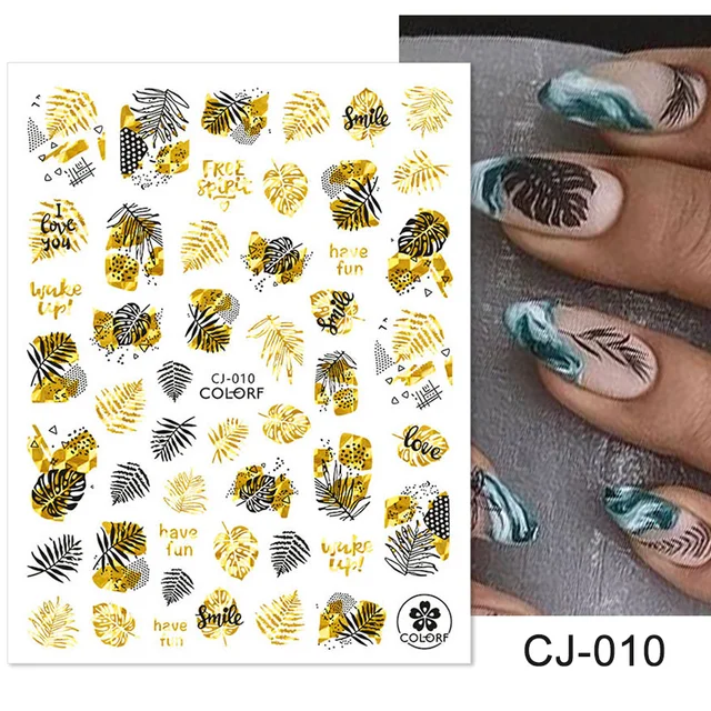 1PC Lines Maple Leaves Nail Foil Stickers Autumn Gold Flower Leaves Transfer Decals Slider Nails Art Decoration DIY Manicures CJ-010