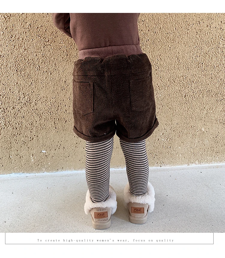 Детские штаны зима г. Новые леггинсы в полоску из двух предметов для девочек хлопковые бархатные брюки для малышей детские вельветовые штаны