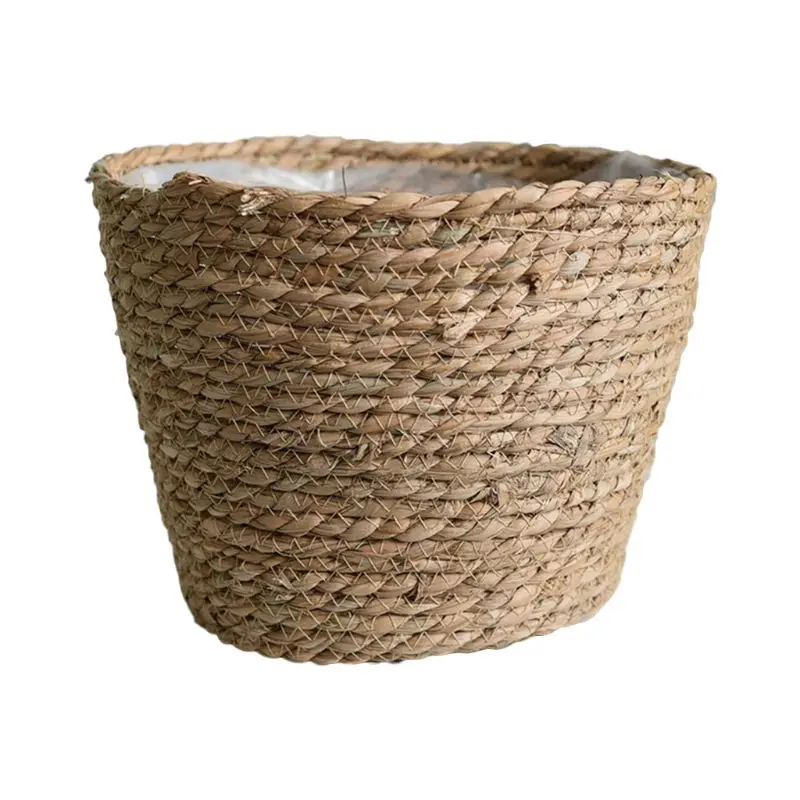 Flower Pots & Planters Nordic Handmade Straw Storage Basket Indoor Outdoor Flower Pot Plant Container Home Living Room Bedroom Decoration winter plants for pots