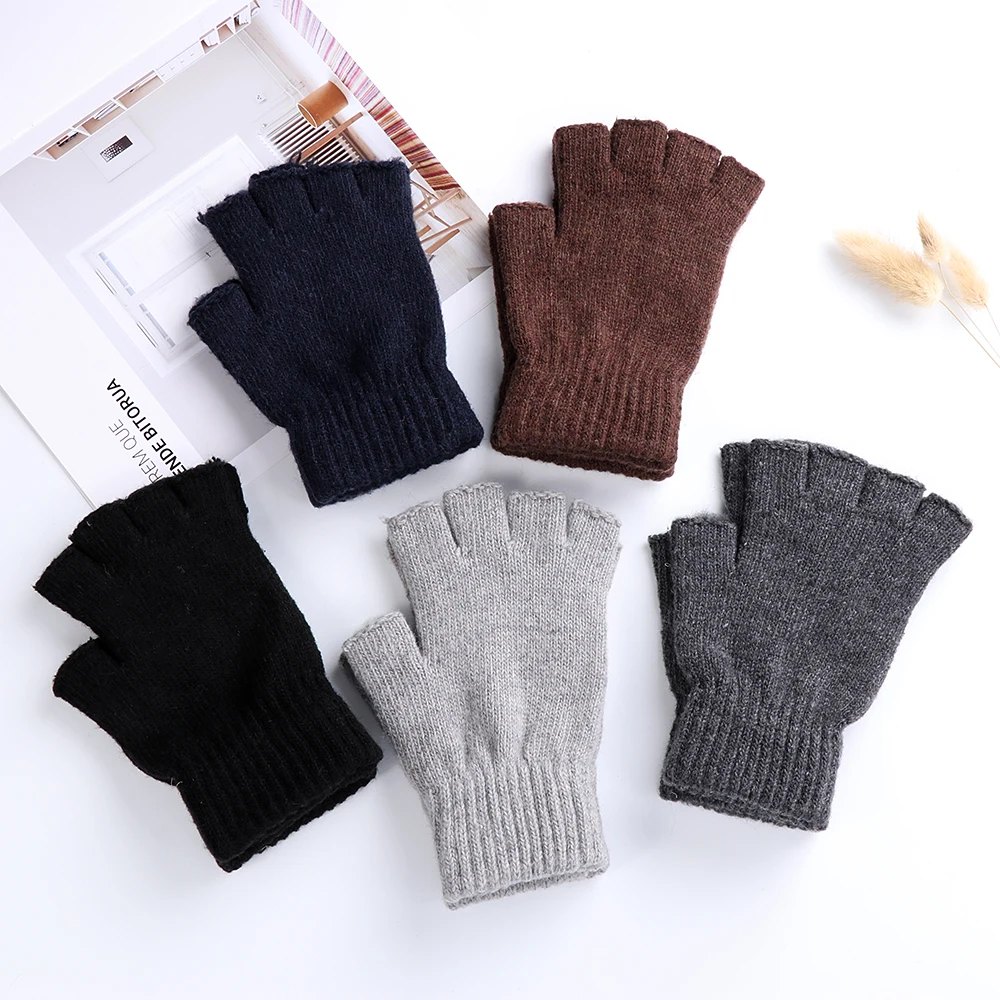 Gants tricotés hiver mi-doigts épais chauds homme femme texting dactylographie confort chaleur
