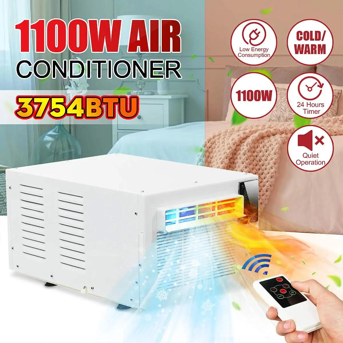 Настольный кондиционер 1100W 220 V/AC машина для изготовления холодного/тепла двойного назначения 24-х часовой таймер с пультом дистанционного управления светодиодный пульт управления+ 1X выхлопной шланг
