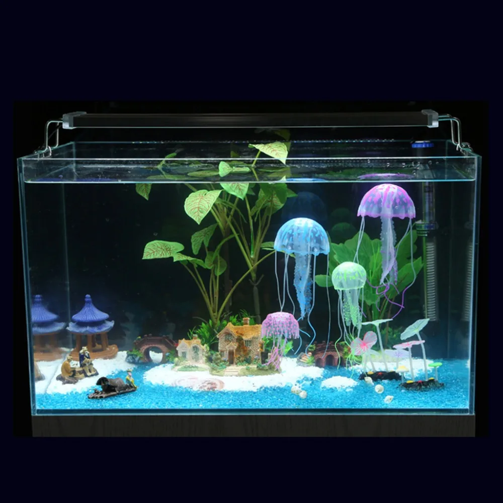 Флуоресцентная силиконовая Медуза светящийся эффект рыбы для аквариума украшения аквариума Ландшафтные рыбные украшения