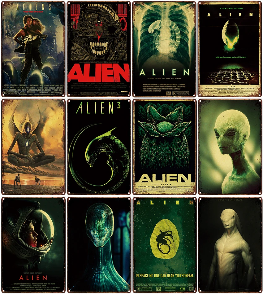 

ALIEN - Plaque Metal Vintage Movie Metal Tin Sign Wall Decor for Bar Pub Club Man Cave Iron Painting
