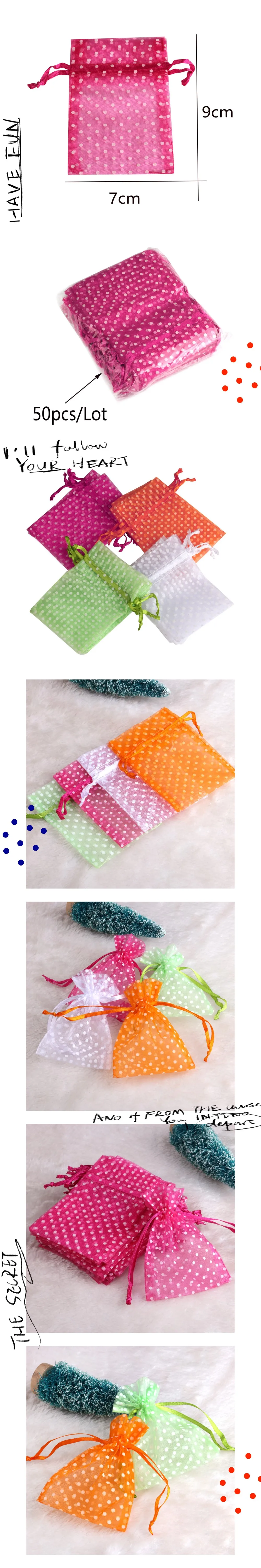 25/50 teile/los Hight Qulity Organza Geschenk Beutel Für Schmuck Polka Dot Kordelzug Beutel Für Hochzeit Weihnachten Party Süßigkeiten verpackung – Detail 1