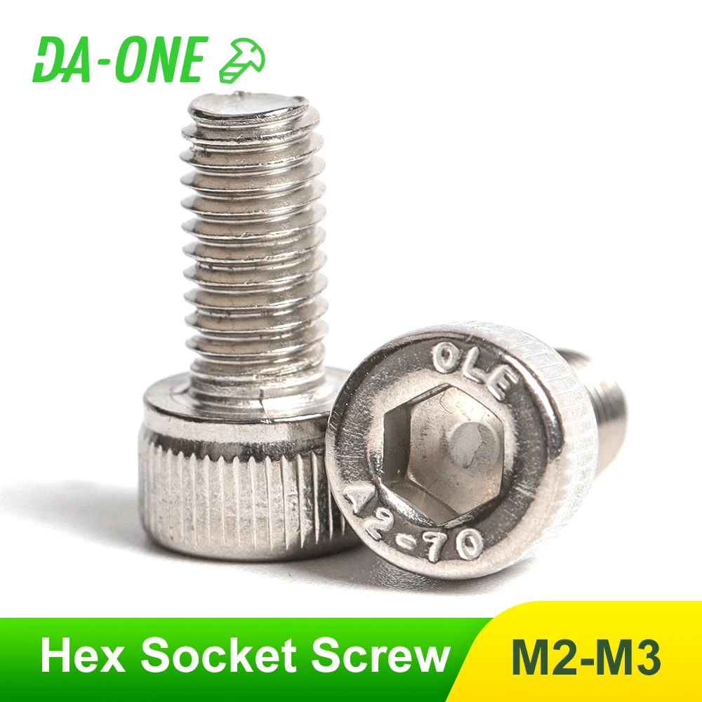 

DA-ONE 50pcs A2 Stainless Steel hex socket head cap screw m2 m2.5 m3 screws high strength bolt Allen Bolt L=3-45mm