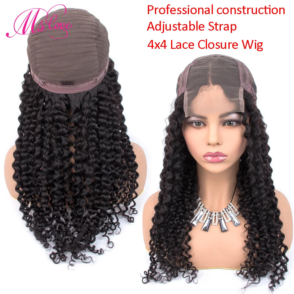  Curly Human Hair Wig Kinky Curly 4x4 Closure Wig Pre Plucked Brazilian Wig With Baby Hair For Black