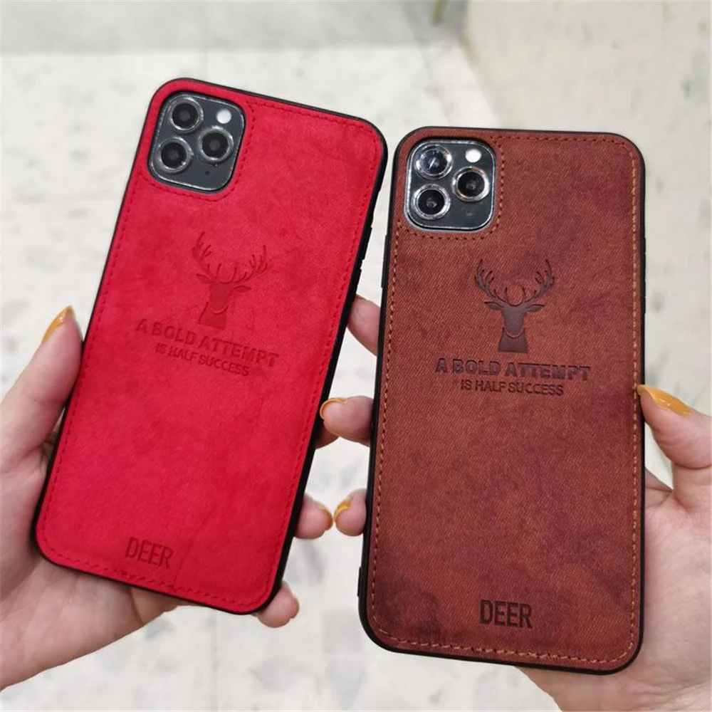 Мягкий чехол из ТПУ с тканевой текстурой и рисунком оленя для iPhone 7 8 6 6s Plus 12 mini 11 Pro