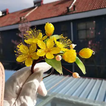 

LALAVARA yellow floral hairpin for women Chinese classical hair Accessories