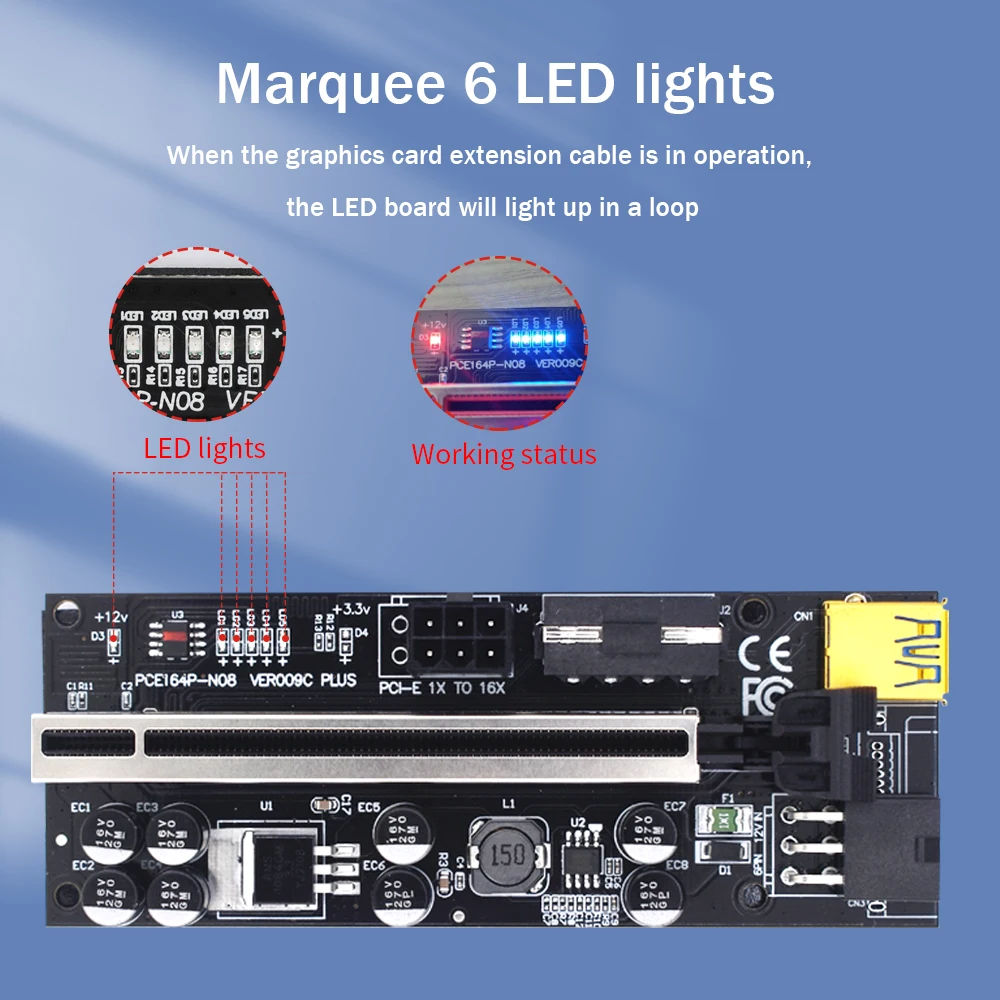 10 светодиодный т. TISHRIC 6 LED PCI-E Riser 009S PLUS VER009 USB3.0 Экспресс 1x 16x расширитель pcie адаптер