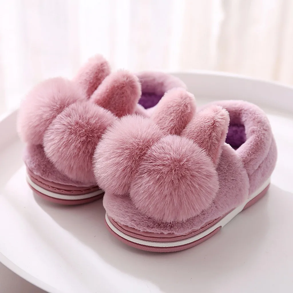 Purple LOOZYKIT/одинаковые тапочки для всей семьи; хлопковые резиновые тапочки для девочек; теплые милые зимние плотные домашние тапочки в виде кролика - Цвет: Purple