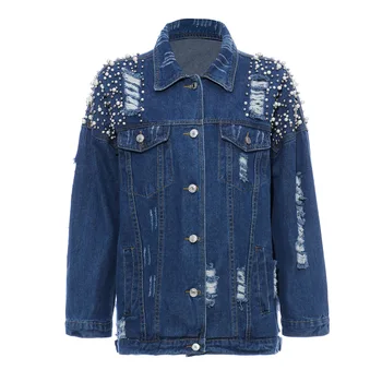 

WOMENGAGA Cross-border Exclusively For Autumn Heavy Industry Pearl Hole Washing Single Breasted Denim Coat