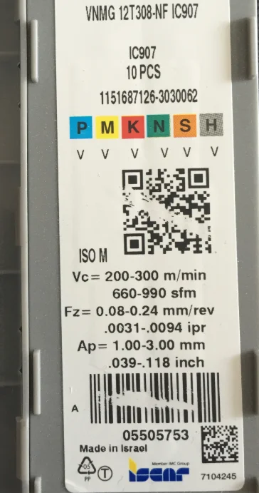 ISCAR 10 шт. твердосплавная вставка VNMG 12T308-NF IC907