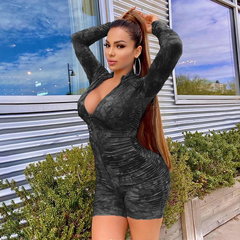 Skinny Women Zipper Playsuits Sexy Rompers Clubwear Print Full Sleeve Sportwear 2020 Fashion Female Slim Casual Jumpsuits Skinny Women Zipper Playsuits Sexy Rompers Clubwear Print Full Sleeve Sportwear 2020 Fashion Female Slim Casual Jumpsuits