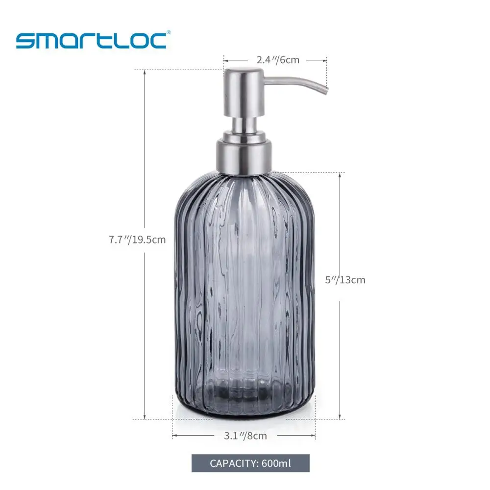 Smartloc 600ml Glass Hand liquid Soap Dispenser Pump Shampoo Bottle Shower Gel Storage Box Kitchen Sink Bathroom Accessories Set