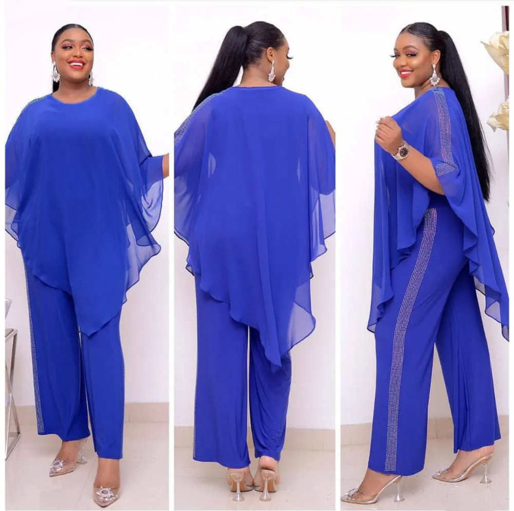 African Jumpsuit Set Dresses For Women Sequined African Clothes New Dashiki Elastic Bazin Baggy Pants Cloak Famous Suit For Lady 06