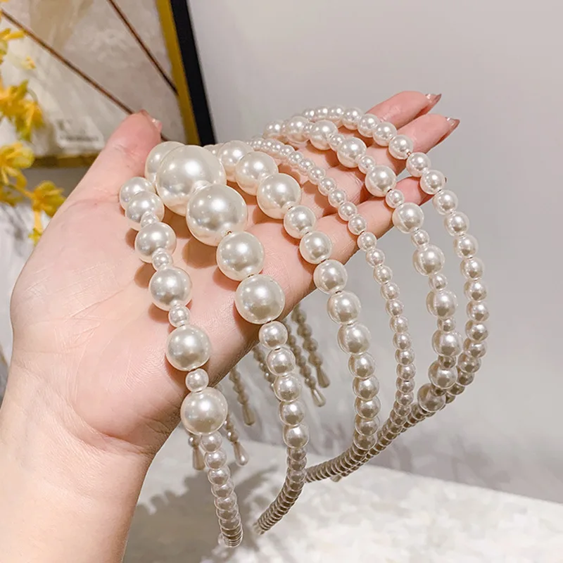 

Korean Gradient Big Pearl Hairbands for Women Fashion Elegant Bride Wedding Jewelry Hair Accessories for Girls Sweet Headbands