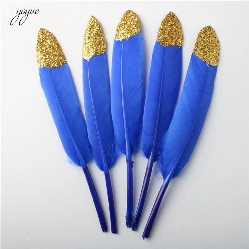sapphire 10 шт./партия элегантные золотые гусиные перья 10-15 см/4-6 дюймов DIY Перья для рукоделия ювелирные изделия свадебное украшение шлейф - Цвет: sapphire