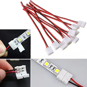 

10pcs Wire Solderless Snap Down Strip Connector For 8mm Wide 3528 2835 Single Co US plug Strip light 50 backlight