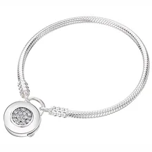 925 пробы, серебряный браслет, Логотип, Фирменный замок, моменты, гладкая змея, браслет, браслет, подходит для бусин, шарм, сделай сам, европейская бижутерия