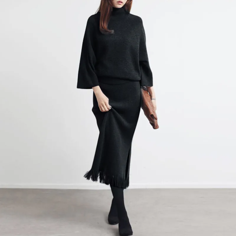 

Autumn WOMEN'S Suit-Style Two-Piece 2018 New Style WOMEN'S Sweater Versatile Korean-style Autumn And Winter Wool Skirt 631