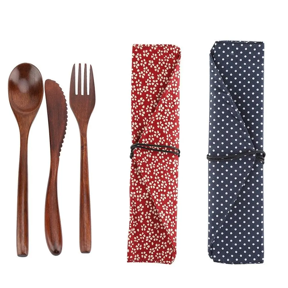 

Wood Dishware Set + Storage Bag Reusable Bamboo Cutlery Set Fork Cutter Bag For Students Office Worker Cooking Kitchen Tool