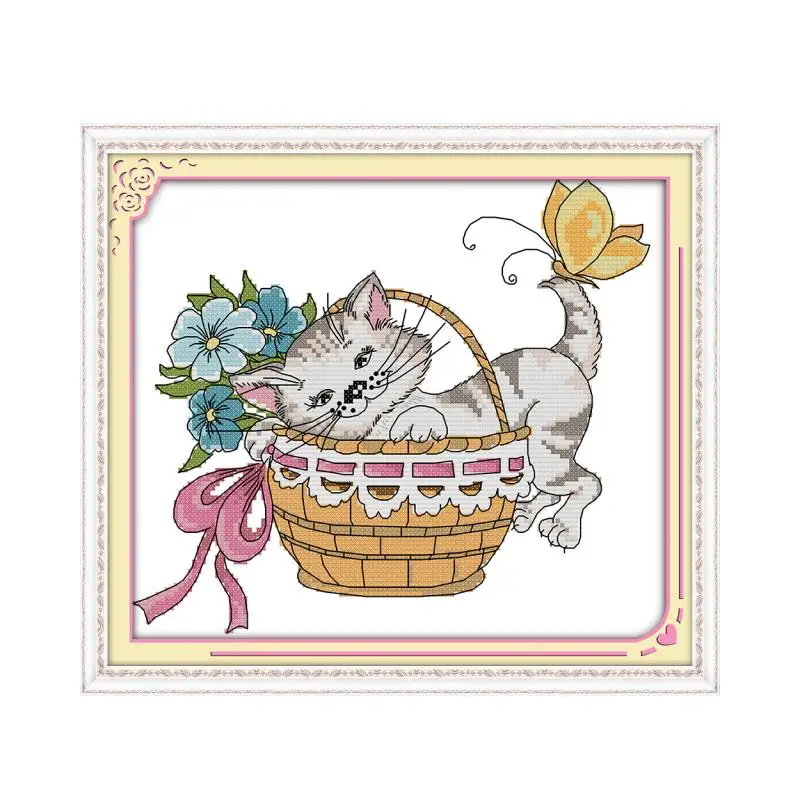 The little cat cross stitch kit DIY hand embroidery set craft handmade needlework winter snow season skiing snowman | Дом и сад