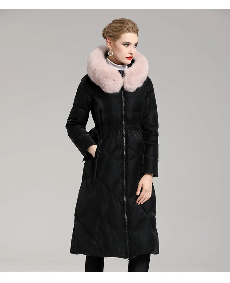 winter new down jacket women's fashion temperament slim 90 down medium length large wool collar coat thickened 408