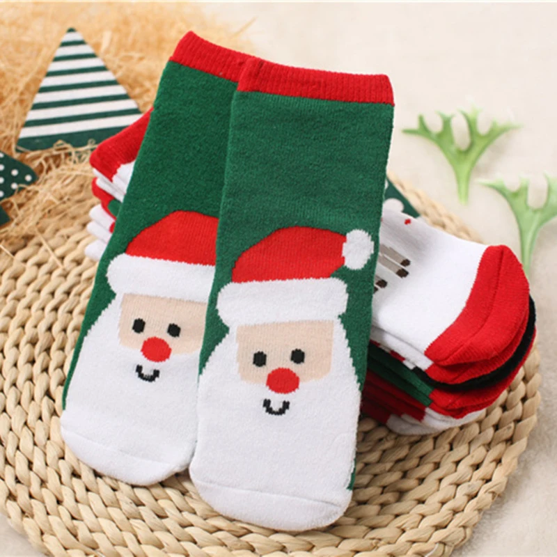 1 пара детских носков хлопковые весенне-зимние осенние носки для маленьких мальчиков и девочек полосатая махровая Снежинка лось Санта Клаус Рождество