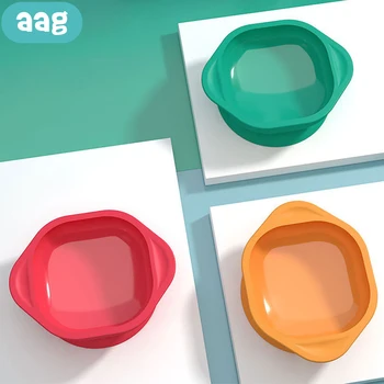 

AAG Silicone Baby Bowl Tableware with Sucker Non-slip Child Dishes Plates Suction Cup Infant Baby Feeder Kids Traning Dinnerware