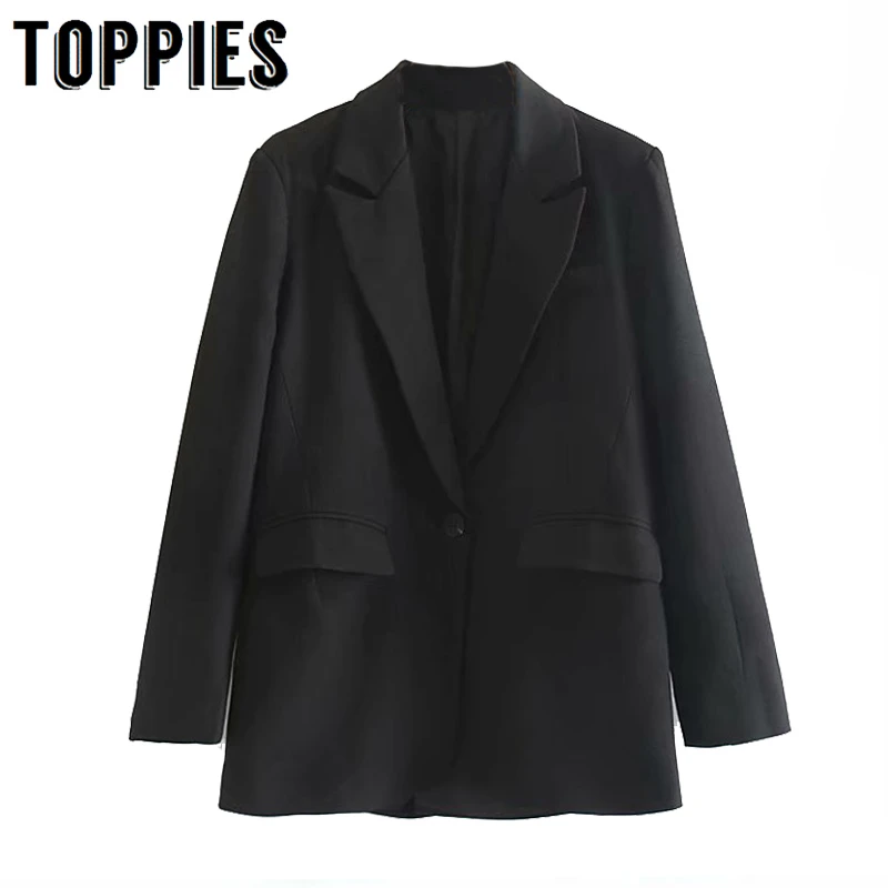 Черный костюм на одной пуговице, куртка, женское офисное Свободное пальто, осень, куртка с зазубренным воротником, женская верхняя одежда