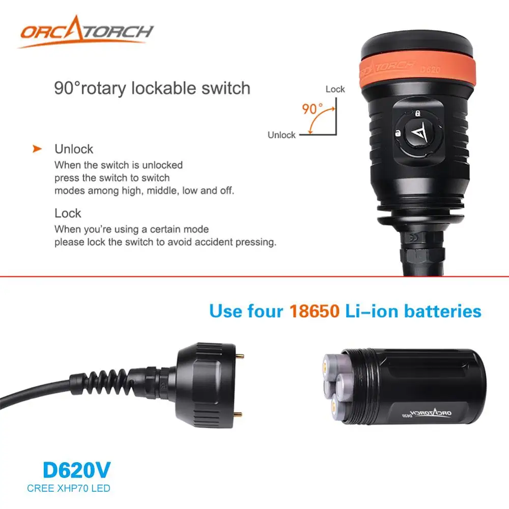 D620v Профессиональный светильник для дайвинга, светильник для дайвинга, водонепроницаемый XHP70, фонарь для дайвинга, светильник для подводного дайвинга