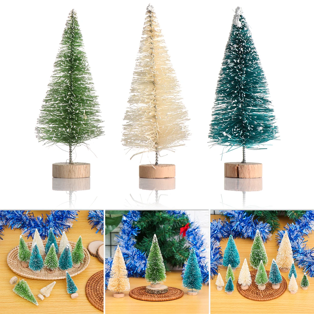 5Pcs Christmas Tree Fake Pine Tree Mini Sisal Bottle Brush Xmas Tree Santa Snow Frost Village House Party Supplies Home Decor