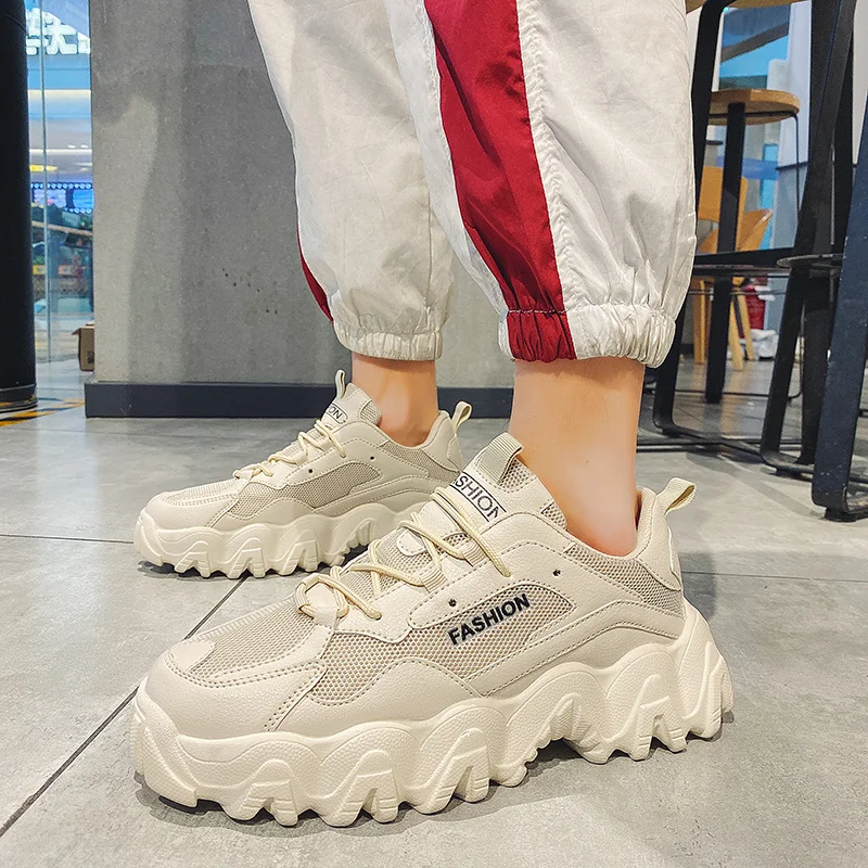Bjakin Chunky Fashion Man Sneakers Lace Up Thick Bottom Running Shoes Casual Non-slip Sport Athletic Rubber Sole Trainers | Спорт и
