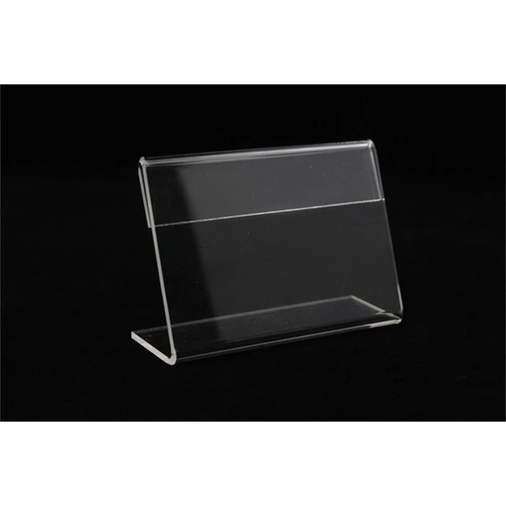 Acrylic T1.3mm Small Sign Clip L Label Tag Frame Table Sign Price Tag Label Display Paper Name Card Holders Stands 50pcs