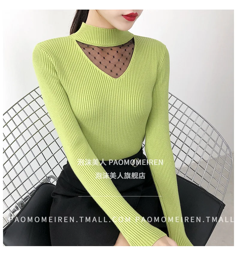 Lady's Style Half-neck Sweater with Lace Stitching 2009 New Long-sleeved Slim Knitted Underwear in Autumn and Winter