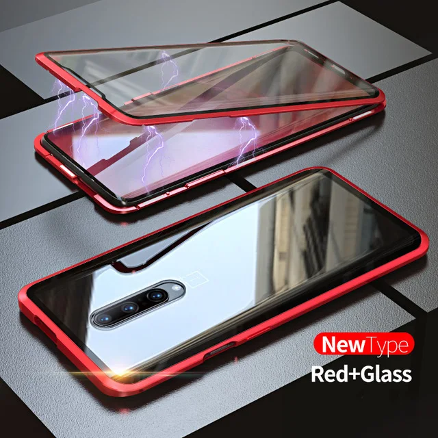2-й металлический флип-чехол для телефона Oneplus 6 6T магнитное поглощение Передняя Задняя сторона двойное закаленное стекло 360 крышка Oneplus6T One Plus 6T - Цвет: Red Double Glass