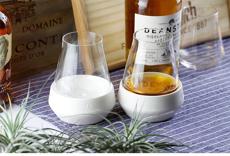 France Designer Superior Iced Coaster Whiskey Copita Nosing Glass Set Open Up Verre Whisky Wine Taster Cup Holder Pad Copo Vidro