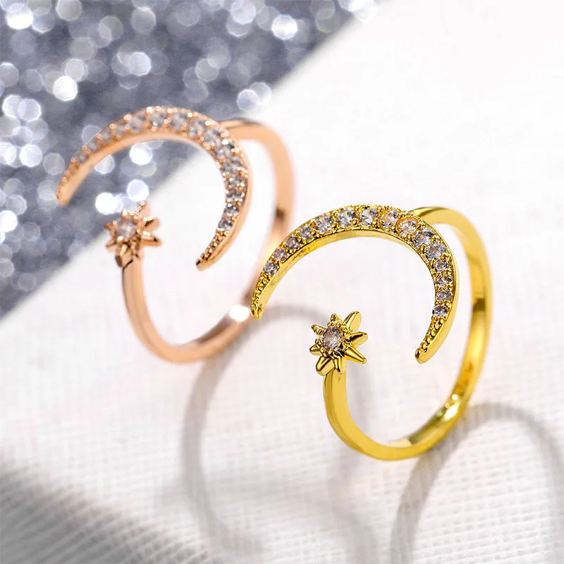 Finger Ring EN New Fashion Crytal Moon & Star Open for Women Girls Wedding Engagement,ring set,gold color rings,stainless steel ring,tibetan silver rings,signet ring,finger watch ring,finger ring,gold color ring,chain ring,half face ring,amethyst zirconia ring,silver ring,opening ring,fidget spinner ring,sparkling heart ring,tungsten ring,adjustable rings,zircon crystal ring,wedding rings,moissanite diamond ring,color change ring,wedding ring,ceramic ring,animal ring