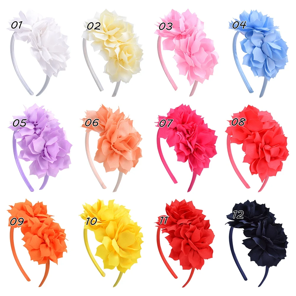 3.7 Inch  Solid Big Flower Headband Hair Band for Children Girls Bows Hair Hoop Grosgrain Ribbon Hair Accessories NEW Handmade ladies head wraps
