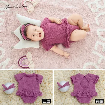 

Jane Z Ann Baby100 days photography props infant girl handmade knitted bodysuit+headband little lady costume baby shower gift