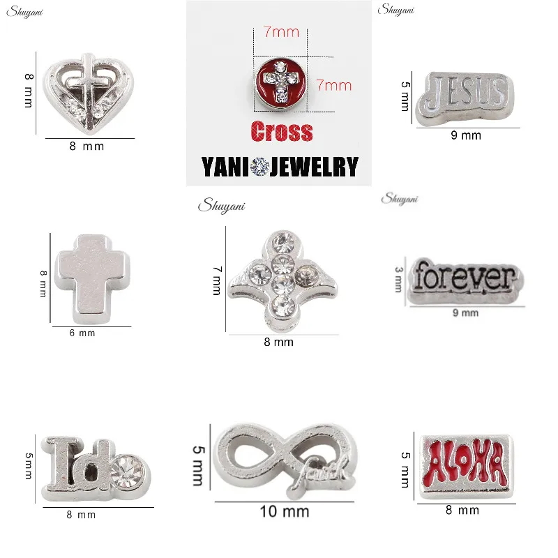 20Pcs Crystal Classic Cross Jesus Words I Do Forever Floating Charms For Living Glass Memory Medaglione Ciondolo Creazione Di Gioielli