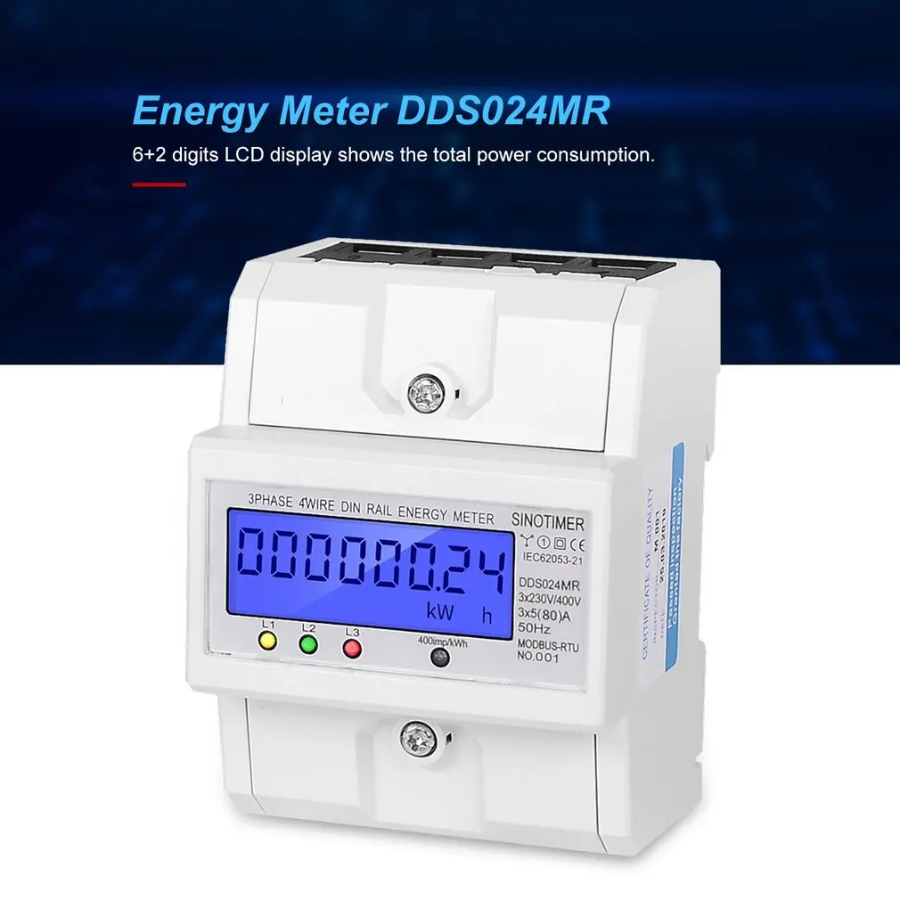 Multi-functional Single Phase or 3 Phase 4 Wire 5-100A 230V AC Energy Meter Electric Consumption Meter Monitor DIN Rail