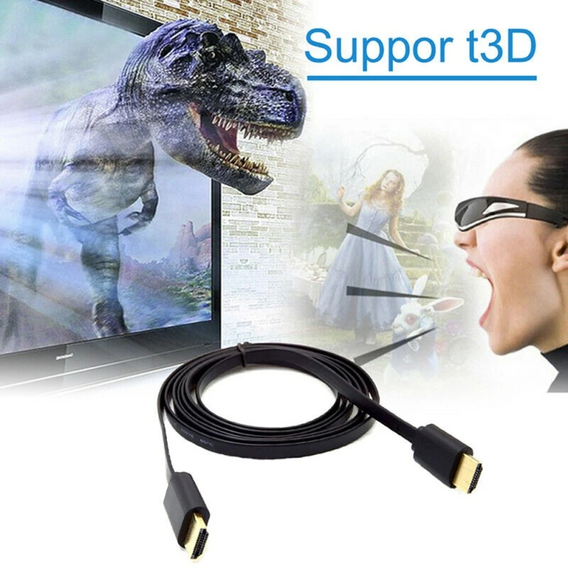 1.5 m Cable For HDMI Flat Braided Shielding Gold Plated Plug Cord For X-Box DVD Player HDTV Projector