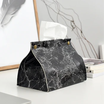 

Tissue Case Box Container PU Leather Marble Pattern Napkin Tissue Holder Papers Bag Cosmetic Case Pouch Organizer Dropshiping